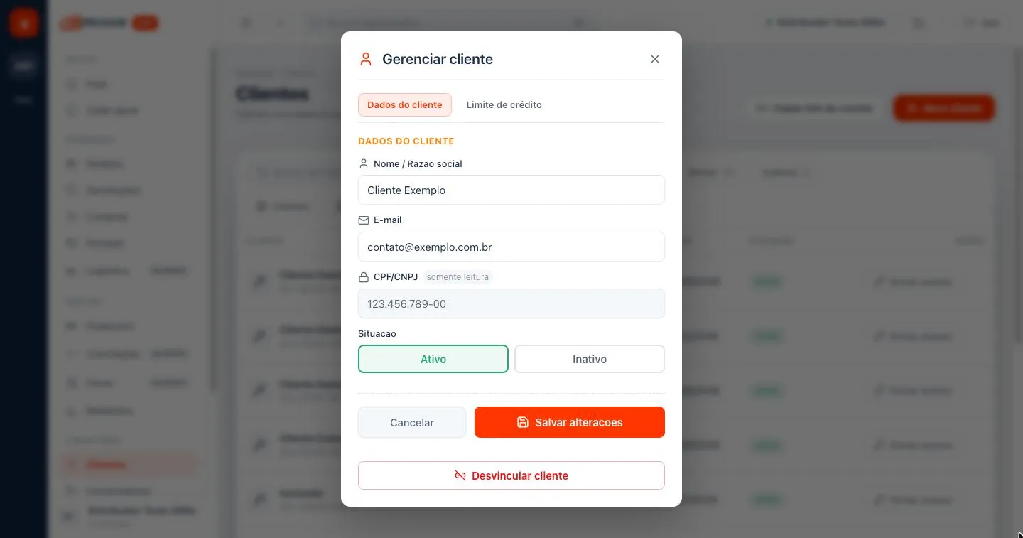 Janela Gerenciar cliente na aba Dados do cliente