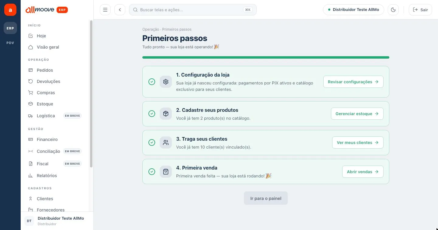 Guia Primeiros passos com os quatro passos concluídos